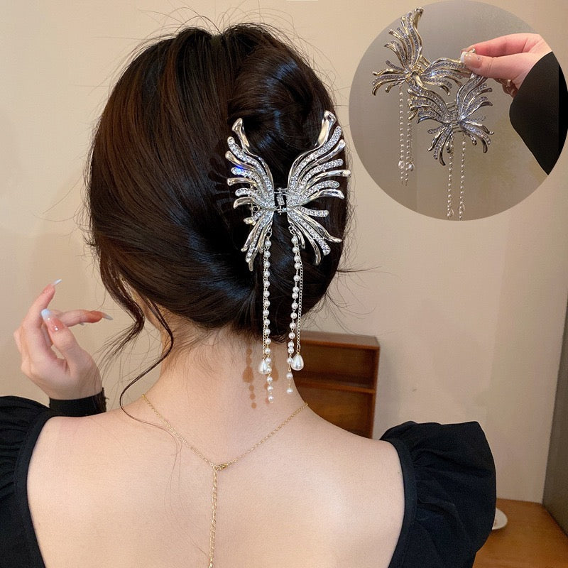 Skeleton Butterfly Tassel Claw Clip