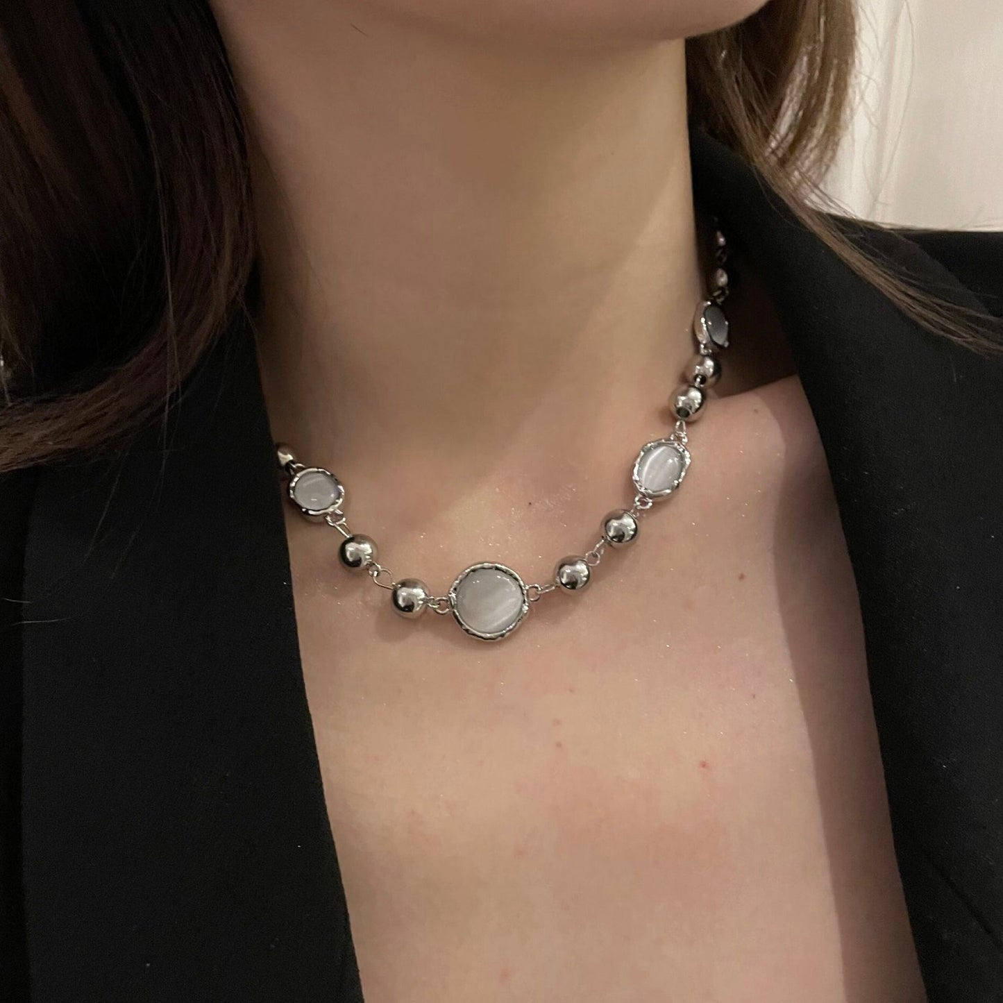 Irregular Silver Pearl Necklace