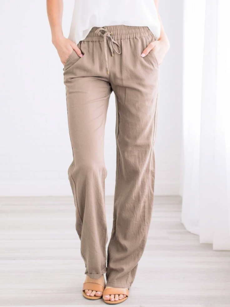 Pockets Drawstring Solid Loose Casual Fall Pants